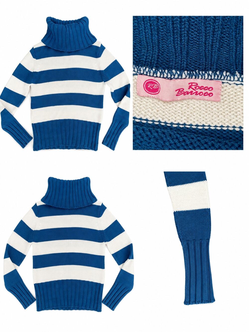 occo Barocco Blue & White Striped Chunky Knit Turtleneck Sweater